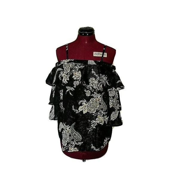 BCX Women Top Size Small Multicolor Off The Shoulder Floral Tiered Ruffle - Picture 1 of 7